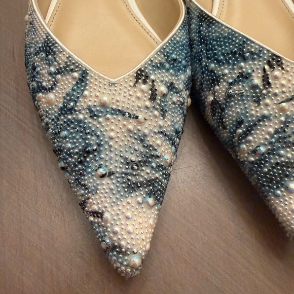 Betsey Johnson Vance Floral Blue White Slingback Rhinestone Ballet Flats Size 10 - Picture 4 of 7